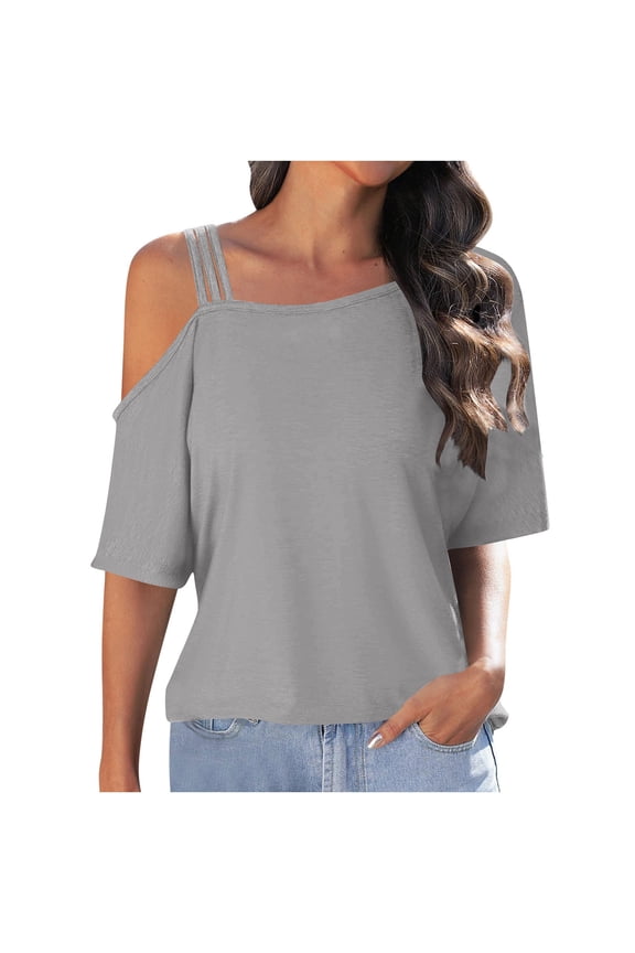 Cold Shoulder Sling Tops for Women Plus Size Summer Tops Loose V Neck Camisole Solid Color Cross Wrap Tunic Blouse