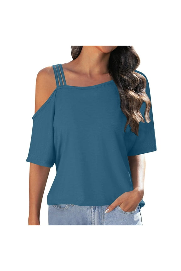 Cold Shoulder Sling Tops for Women Plus Size Summer Tops Loose V Neck Camisole Solid Color Cross Wrap Tunic Blouse