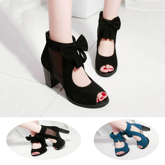 Fesfesfes Comfortable Sandals For Women Peep-toe Pump New Fashion Sandals Hollow Bow Ladies Sandals Back Zipper Peep-Toe Ladies Shoes 6(37)