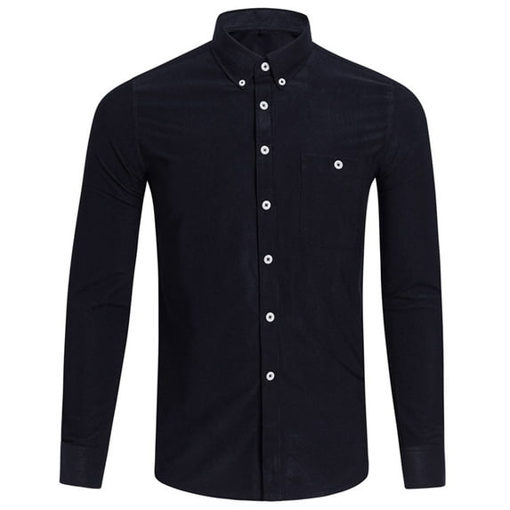 Fesfesfes Corduroy Mens Long Sleeve Shirt Casual Lapel Button Button Chest Pocket Solid Color Dress Men's Shirt On Sale
