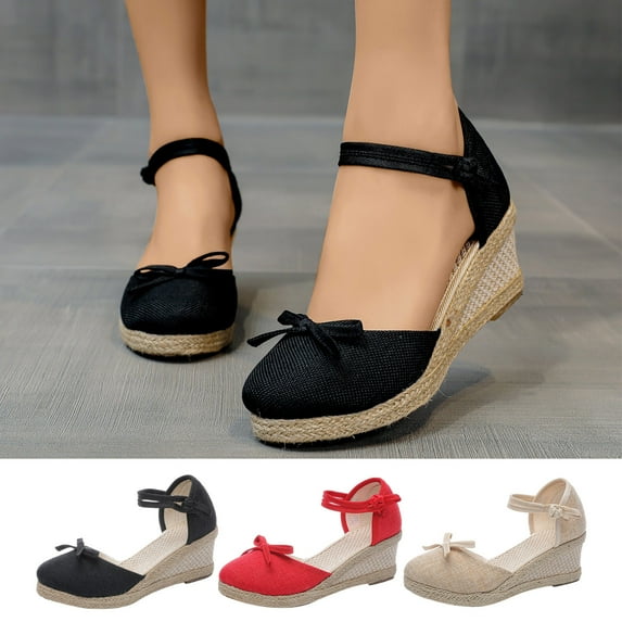 Fesfesfes Cork Sandals For Womens Wedge Sandals Closed Toe Buckle Strap Comfortable Casual Summer Platforms Sandals 6(37)