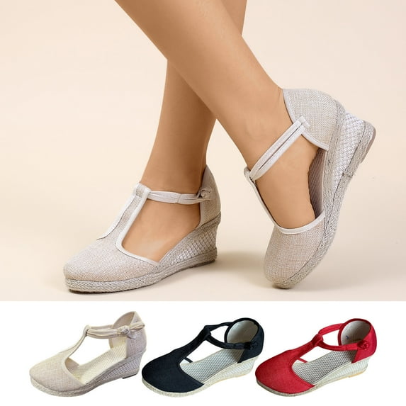 Fesfesfes Cork Sandals For Womens Wedge Sandals Closed Toe Buckle Strap Sandals Comfortable Casual Summer Platforms Sandals 6(37)