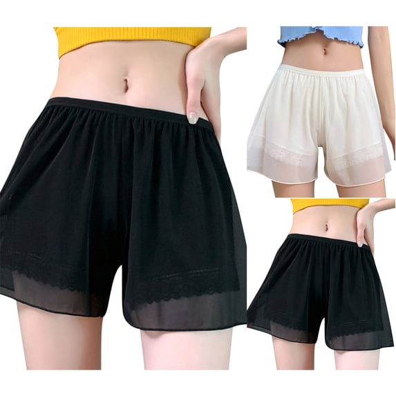 Fesfesfes Cotton Briefs For Womens Chiffon Lace Thin Style Anti-exposure Can Be Worn Outside Loose Flower Bud Insurance Pants Leggings Shorts