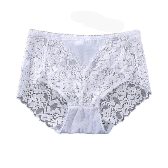 Fesfesfes Cotton Thongs For Womens Underwear Medium Waist Lace Mesh Hollow Cotton Crotch Breathable High Elastic Briefs