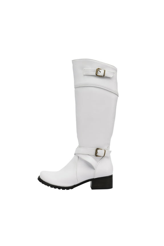 Cowboy Boots For Women Winter With Belt Buckle Round Toe Low Heel Side Zipper Warm High US:6(37)