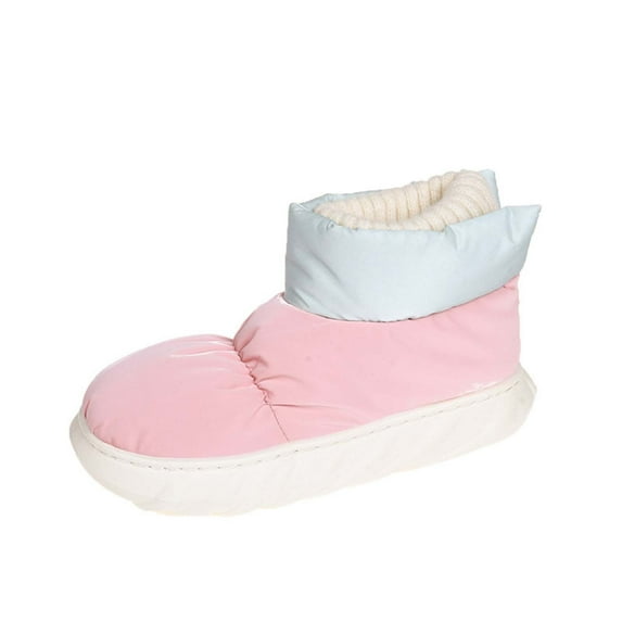 Fesfesfes Cowboy Boots For Women Down Cloth Snow Boots Women's Winter High Top Cotton Shoes Wool Seam Color Contrast Integrated Plush Thickened Thermal Short Boots 36(US:5.5)