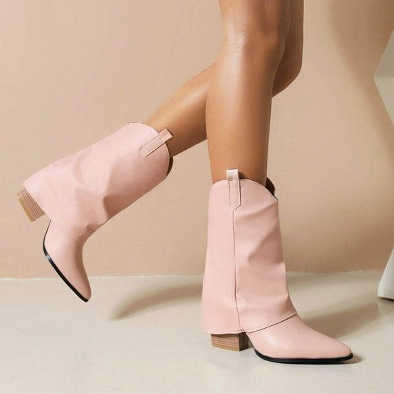 Fesfesfes Cowgirl Boots For Women Fashion Boots With Chunky Heels And Pointed Sleeves And Trouser Boots For Women 7.5(40)