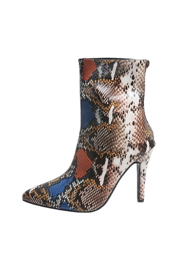 Cowgirl Boots For Women Winter Serpentine Printed Personalized High Heel Matching Color Short 8.5(41)