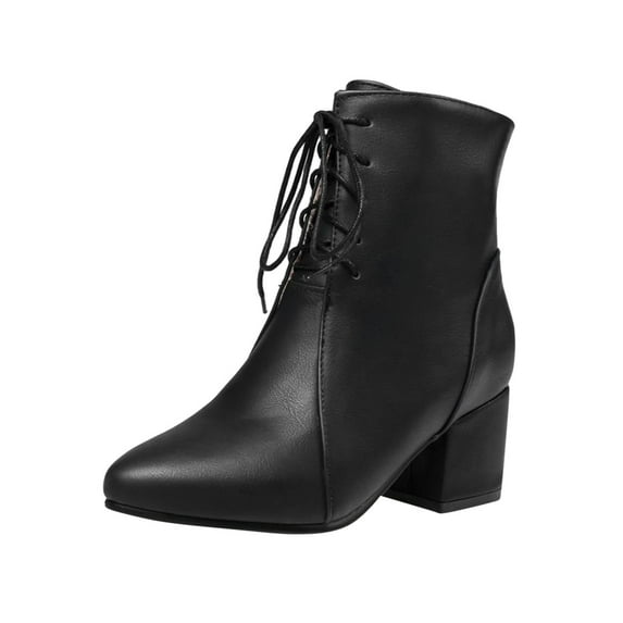 Fesfesfes Cowgirl Boots for Teen Girls Winter Warm Chunky Heel Low Tube Point Iace Up Side Zipper 6(37)