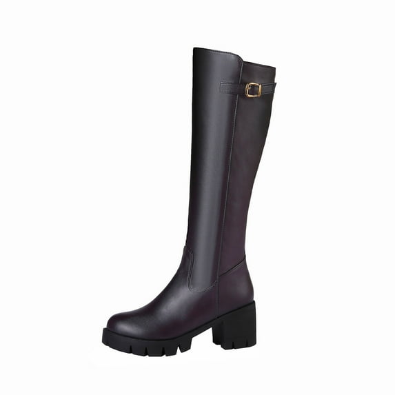 Fesfesfes Cowgirl Boots for Young Ladies Handsome Motorcycle With Belt Buckle Thick Heel High Heel High US:6.5(38)