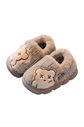 Cozy Bear Claw Toddler Slippers Non Slip Indoor House Shoes for Girls Kids Warm Fleece Lined Childrens Footwear Soft Plush Casual Winter Booties for Baby Home Wear(Khaki#1,2.5-3 Years)