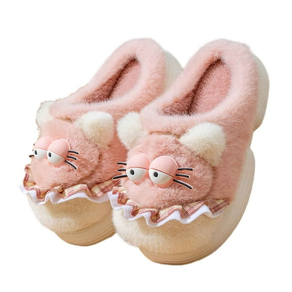 Fesfesfes Cozy Winter Indoor House Slippers for Women Soft Thick Sole Non Slid Home Footwear Comfortable Plush Warm Daily Relaxation Cute Cat Design(Pink,40(US:7.5))
