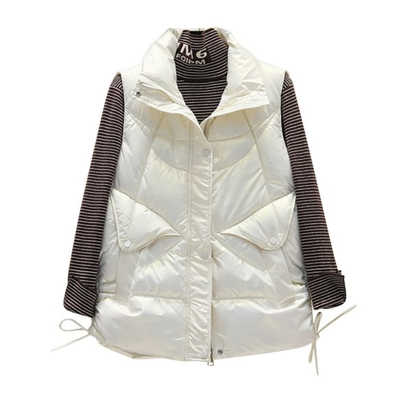 Fesfesfes Crop Coat for Women Pocket Vest Coat Jacket Winter Sleeveless Turn Down Collar Zipper Solid Outerwear On Sale