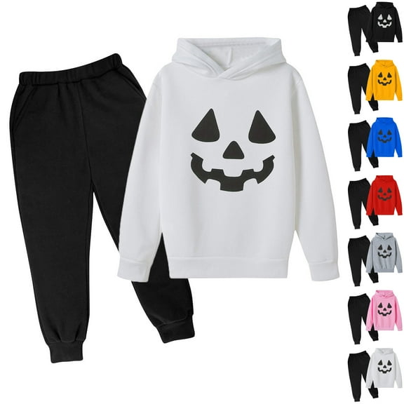 Fesfesfes Cute Baby Boy and Girl Outfit Fashion Girls And Boy Children Casual Long Sleeve Halloween Print Tops Long Sleeve Hooded Set