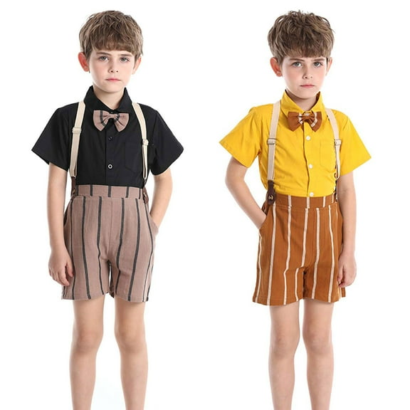 Fesfesfes Toddler Outfit Boys Short Sleeve Top&Strap Shorts Suit Outfit For Baby Toldders Shirts, Photography Performance Set 18-24 Months