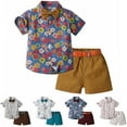 thumbnail image 1 of Fesfesfes Cute Boy Outfits Summer Children's Wear Boy's Short-sleeved Lapel Shirt Shorts Suit With Belt Tie 3-4 Years, 1 of 4