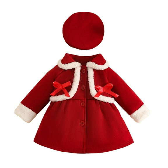 Fesfesfes Cute Outfits Girls Christmas Winter Dress with Hat and Collar Long Sleeve Casual Party Wear Cozy Thickened Layered Playful Holiday Outfit