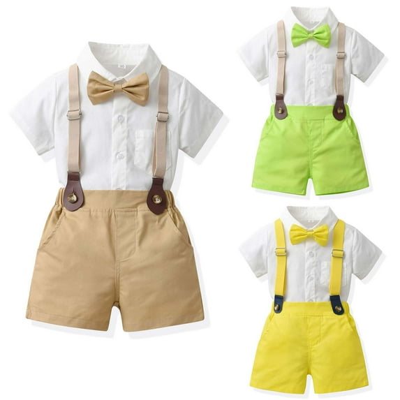 Fesfesfes Cute Outfits For Boys Boys Spring Short Sleeve Top&Strap Shorts Suit Outfit For Baby Toldders Solid Color, Photography Performance Set 6-12 Months
