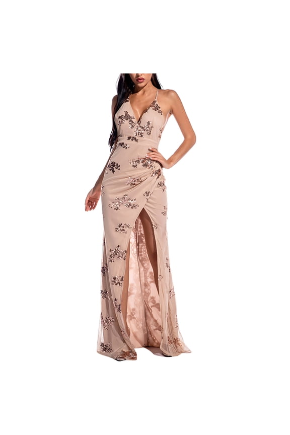 Dresses for Women Floral Print Boho Dress Casual V Neck Sleeveless High Slit Party Gowns Dress