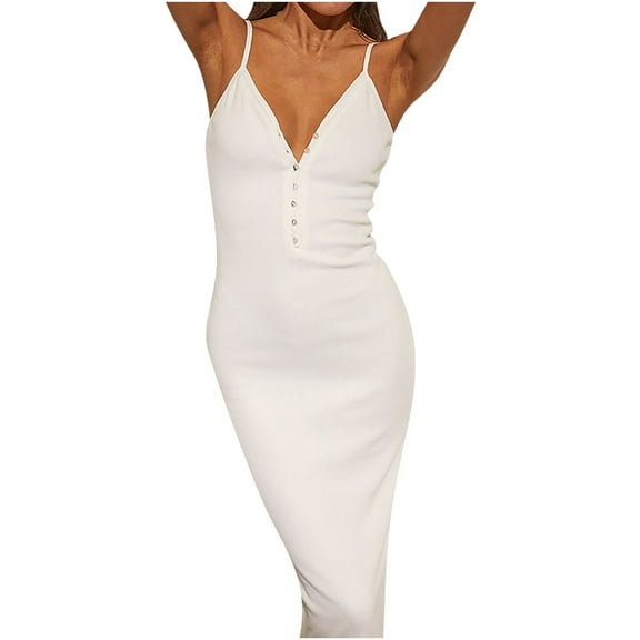 Fesfesfes Dresses for Women Solid Color Evening Gowns V Neck Sleeveless Bodycon Evening Dress Semi Formal Long Dress