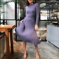 thumbnail image 1 of Fesfesfes Dresses for Women Solid Color Knitted Long Sleeve Party Dress Round Neck Bottoming Pleated Dress, 1 of 8