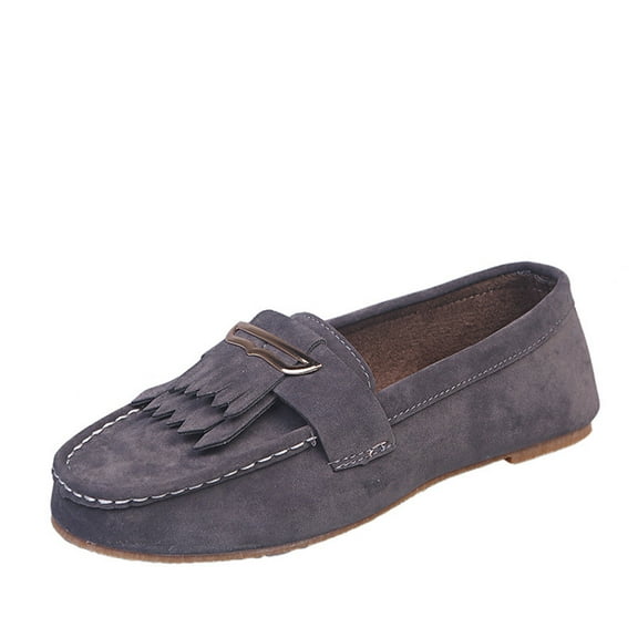 Fesfesfes Dressy Shoes Women Round Toe Solid Color Comfortable Suede Round Tassel Sleeve Flat Shoes 40(7.5)