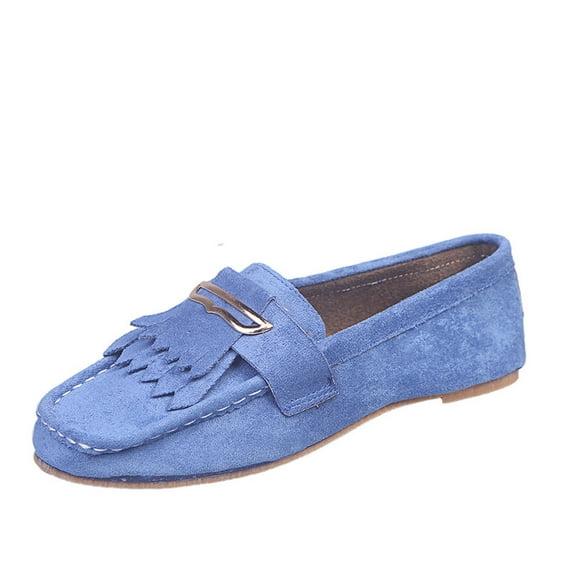 Fesfesfes Dressy Shoes Women Round Toe Solid Color Comfortable Suede Round Tassel Sleeve Flat Shoes 41(8.5)