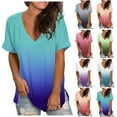 thumbnail image 1 of Fesfesfes Dressy Tops for Women's Fashion Pockets Casual Gradient V-neck Short Sleeve Loose T-shirt Tops Women Gym Clothes 10(XL), 1 of 7
