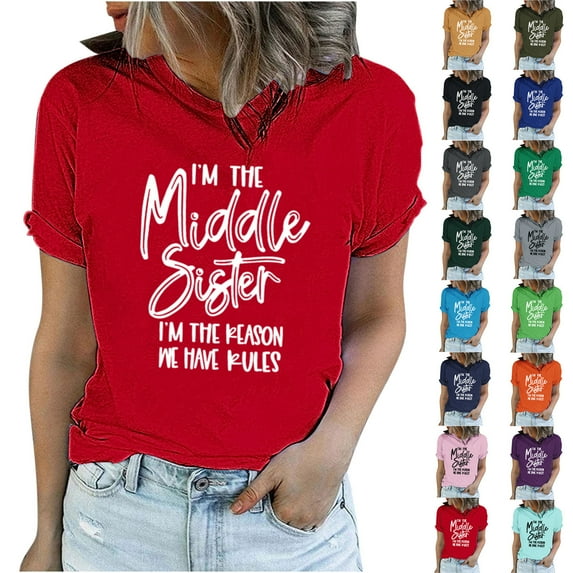 Fesfesfes Essentials Shirt Women Funny Printed Pattern Casual Fashion Soild Color Short Sleeve Tops Blouse Short Sleeve T Shirt XL(US:10)
