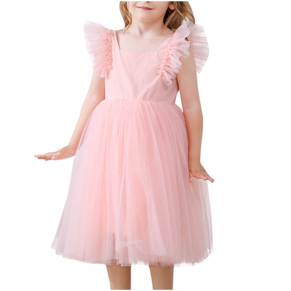 Fesfesfes European Farm Maid Dress for Girls Sleeveless Round-Neck Mid-Calf Dress Floral Style Performance Outfit for Comfortable and Elegant Occasions 1-9 Years(Pink,5-7 Years)