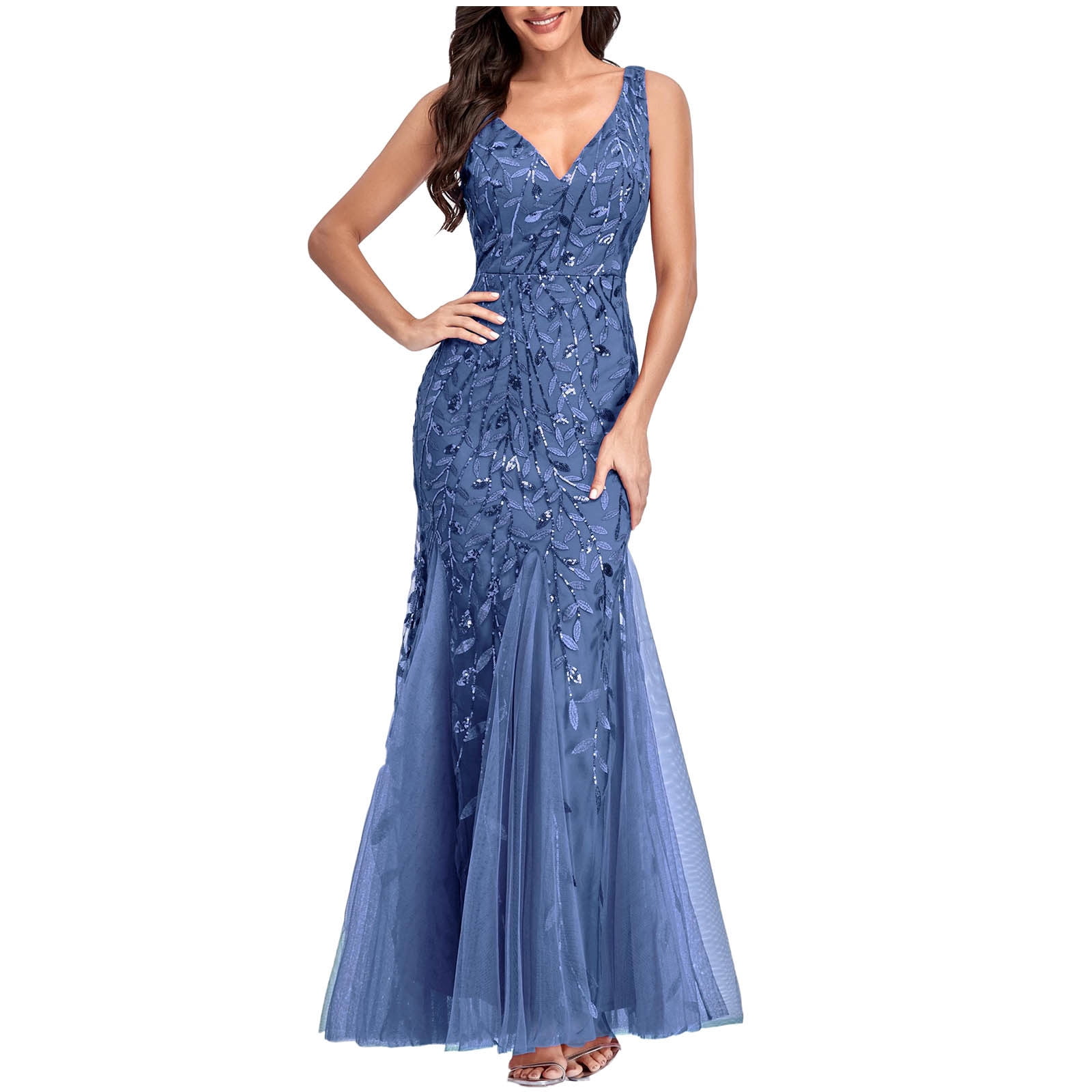 Fesfesfes Evening Gowns for Women Slim Fit Formal Sequins Long Dress ...
