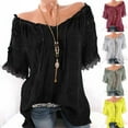 thumbnail image 1 of Fesfesfes Exercise Clothes for Women Plus Casual Cold Off Shoulder Lace Neck Plue Size Tops Shirt Blouse 16(XXXXL), 1 of 8