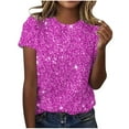 thumbnail image 1 of Fesfesfes Exercise Clothes for Women Women Casual Sparkling Crystal Printed Round Neck Short Sleeved Top Womens Workout Tops S(US:4), 1 of 4