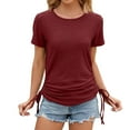thumbnail image 1 of Fesfesfes Exercise Clothes for Womens Dressy Tops Short Sleeve Out Blouse Funny Round Neck T-Shirt Tops Women's Shirts L(US:8), 1 of 6