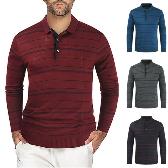 Fesfesfes Fall And Winter Blouse for Men New Product Color-blocking Stripes Everyday Men's Long-sleeved Sweater Sale Items