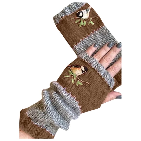 Fesfesfes Fall And Winter New Style Warmth Fashion Embroidered Gloves Women Under $10