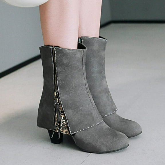 Fesfesfes Fall Boots Women Lace Splicing Solid Short Boots Round Head Shoes 8.5(41)