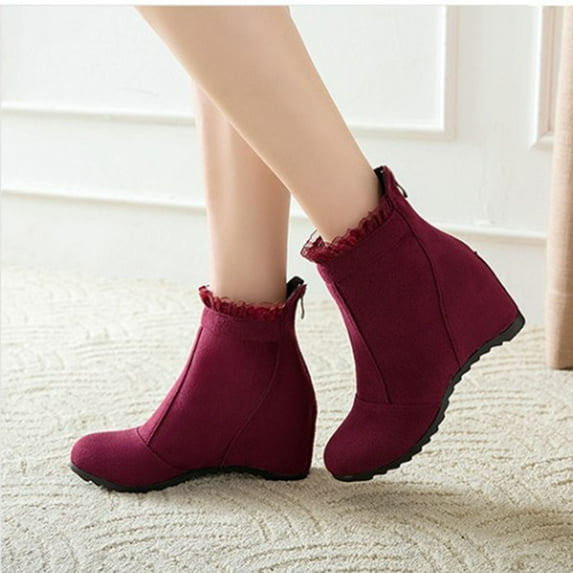 Fesfesfes Fall Boots Women Wedge Heel Naked Short Inner Height Increase 7.5(40)