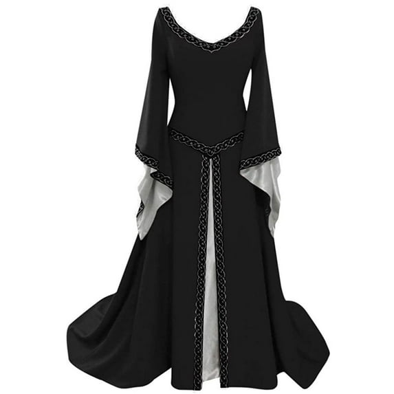 Fesfesfes Fall Dress for Women Long Sleeve Long Maxi Dress Cosplay Halloween Retro Dress