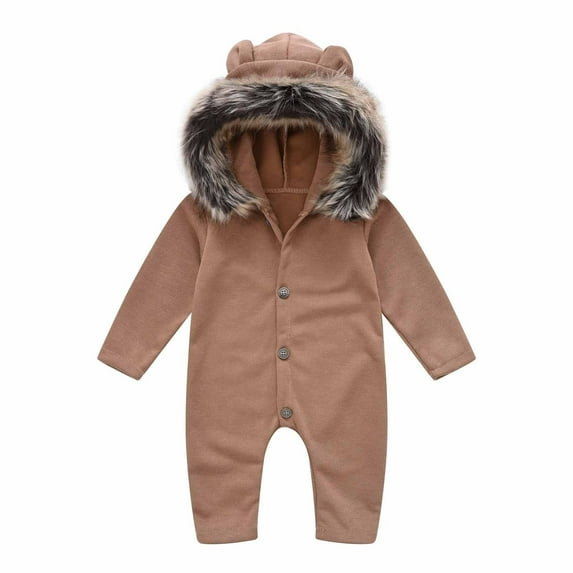 Fesfesfes Fall Infant Toddler Baby Long Sleeve Hooded Collar Romper Bodysuit Jumpsuit