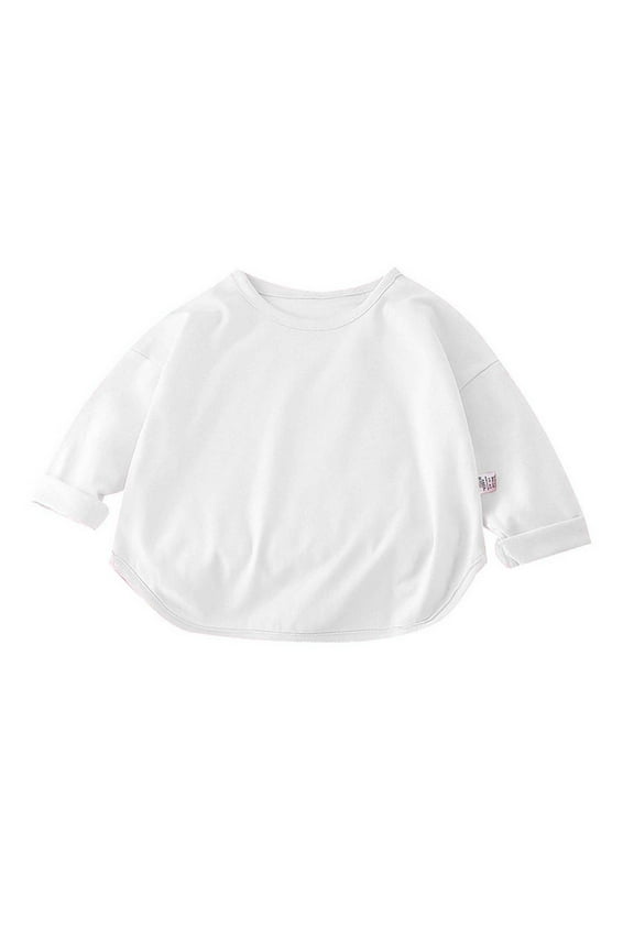 Fall Shirts Baby Childrens Long-sleeved T-shirt Bottoming Shirt Solid Round Neck Shirts