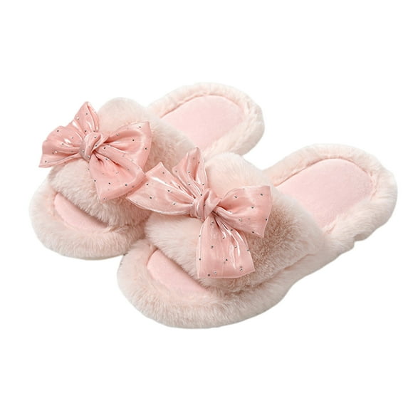 Fesfesfes Fall Shoes Women Winter Slipper Cute Bow Ties Models Winter Cotton Slippers Couple Models Thick Soles Warm Cotton Slippers Cute Womens House Slippers 5.5-6(36-37)