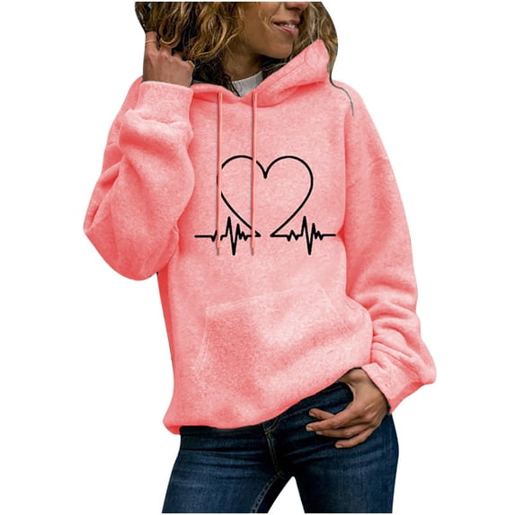 Fesfesfes Fall Winter Hooded Ladies Long-Sleeved Pullover Print Round Neck Hooded Sweatshirt Clothes Sale
