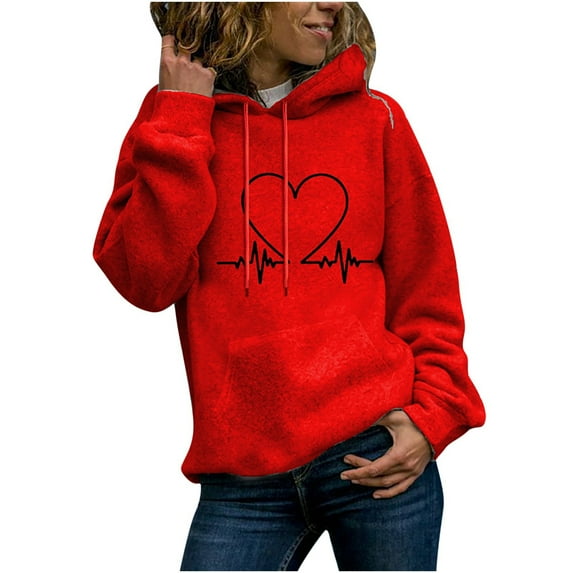 Fesfesfes Fall Winter Hooded Ladies Long-Sleeved Pullover Print Round Neck Hooded Sweatshirt Clothes Sale