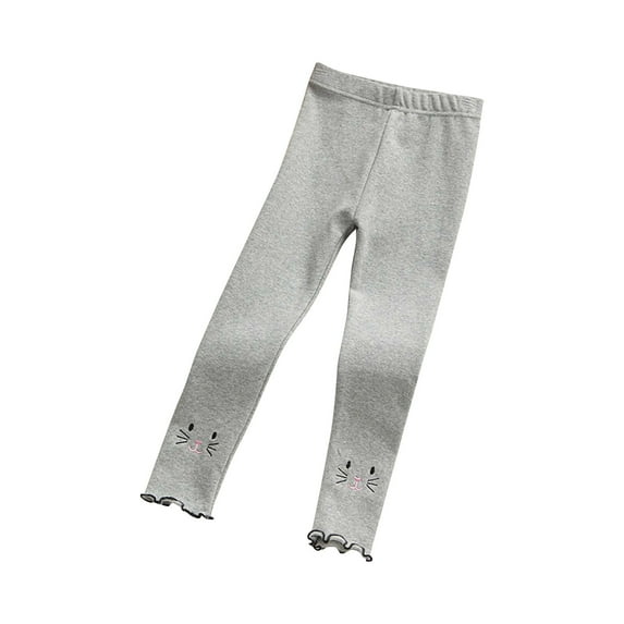 Fesfesfes Fall Winter Leggings Baby Girls Side Embroidery Skinny Pants Cat Pattern Leggings Kids Girls Cropped Trousers