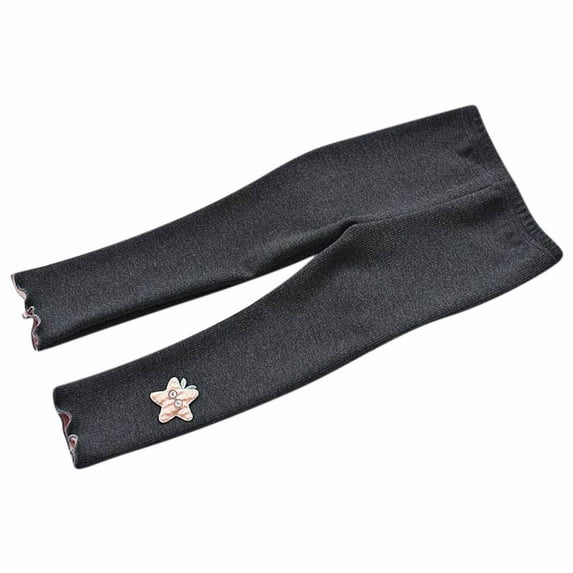 Fesfesfes Fall Winter Leggings Baby Girls Side Embroidery Skinny Pants Plush Leggings Kids Girls Cropped Trousers