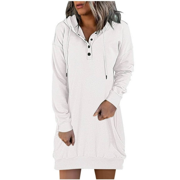 Fesfesfes Fall and Winter Dress Long Sleeve Dress For Women Hooded Solid Casual Dress