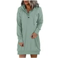 thumbnail image 1 of Fesfesfes Fall and Winter Dress Long Sleeve Dress For Women Hooded Solid Casual Dress Clothes Sale, 1 of 5