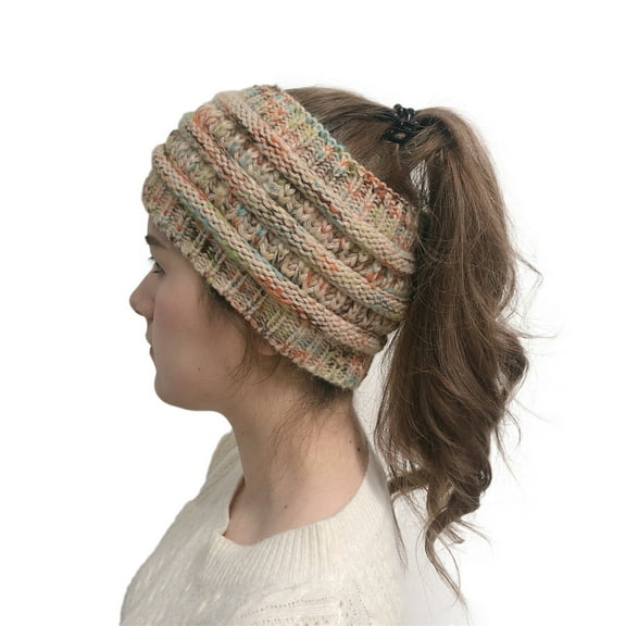 Fesfesfes Fall and Winter Knitted Headband Horsetail Hat Wool Headband Pullover Headwear,,Second Piece Free Shipping