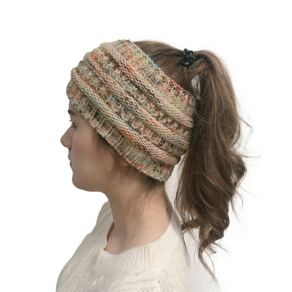 Fesfesfes Fall and Winter Knitted Headband Horsetail Hat Wool Headband Pullover Headwear,,Second Piece Free Shipping